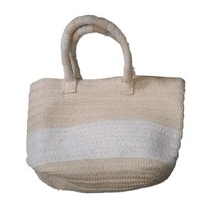 Altru Medium 100% Paper Straw Tan White Double Handles Tote Bag Purse